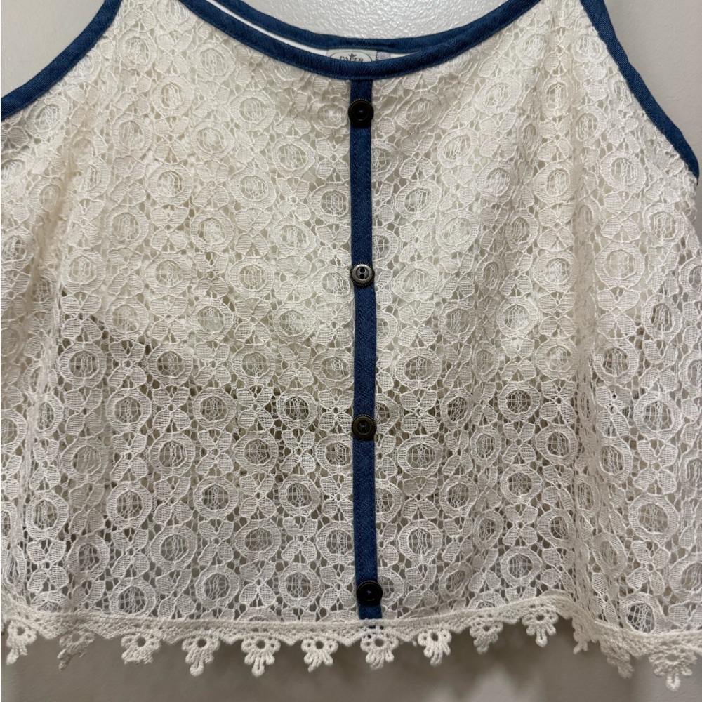 Paper Crane White Lace Camisole with Blue Trim - Picture 2 of 6